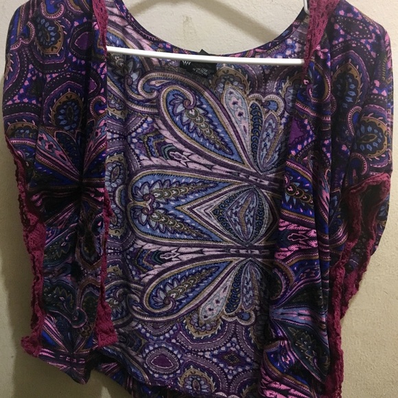 Purple/pink/blue Short Kimono/Open Shirt - Picture 3 of 4